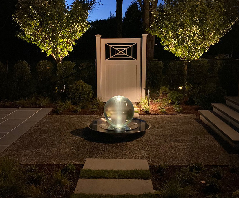 Sphere fountain at dusk